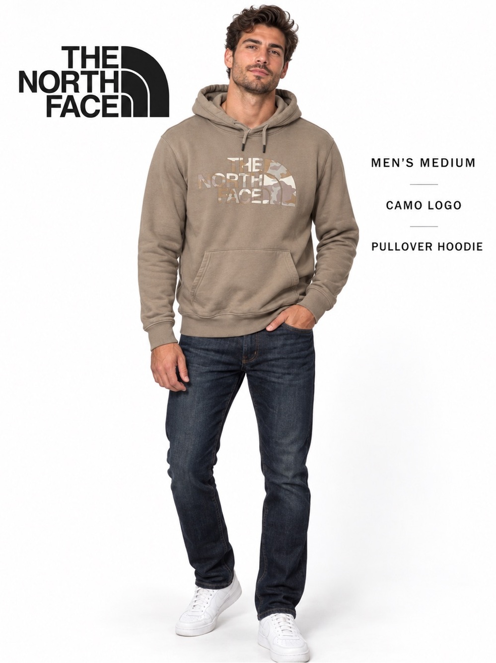 The North Face Men’s Medium Taupe Camo Logo Pullover Hoodie